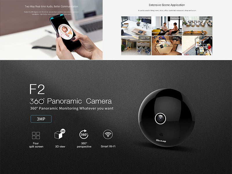 Vimtag F2 360 Degree Wireless Panoramic 3MP Smart Cloud IP Camera, night  vision camera with motion detection