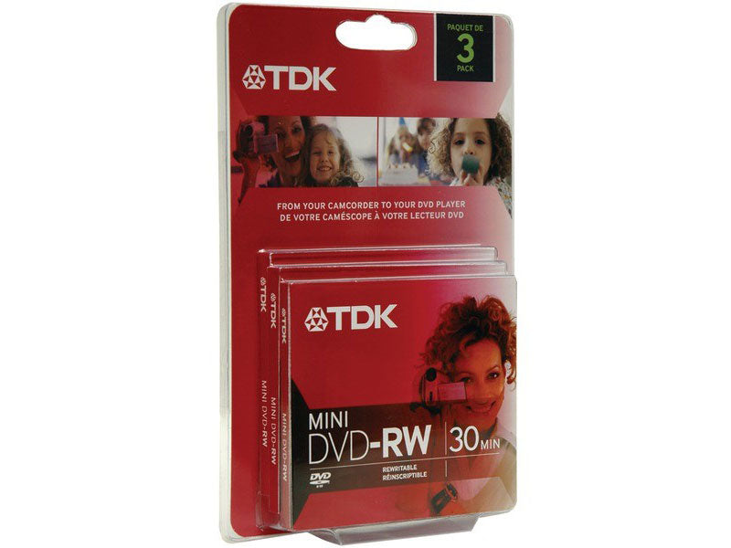 TDK Mini DVDRW Camcorder Computer 30 Min Rewritable DVD Disk 3 Packs